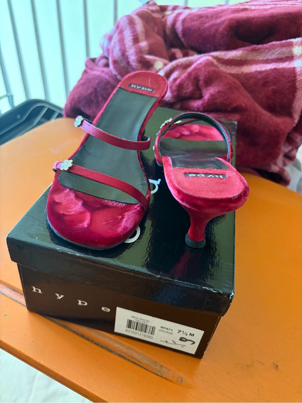 Hype Red Satin Strappy Kitten Heel Sandals
